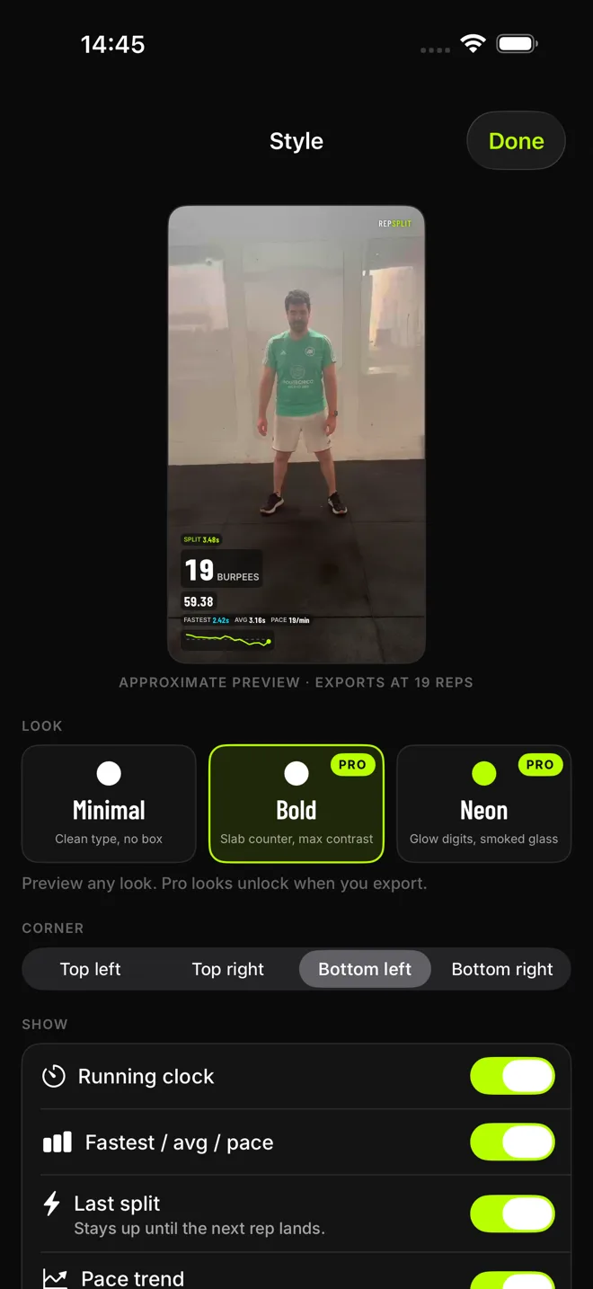 The Style screen previewing the Bold look on the footage